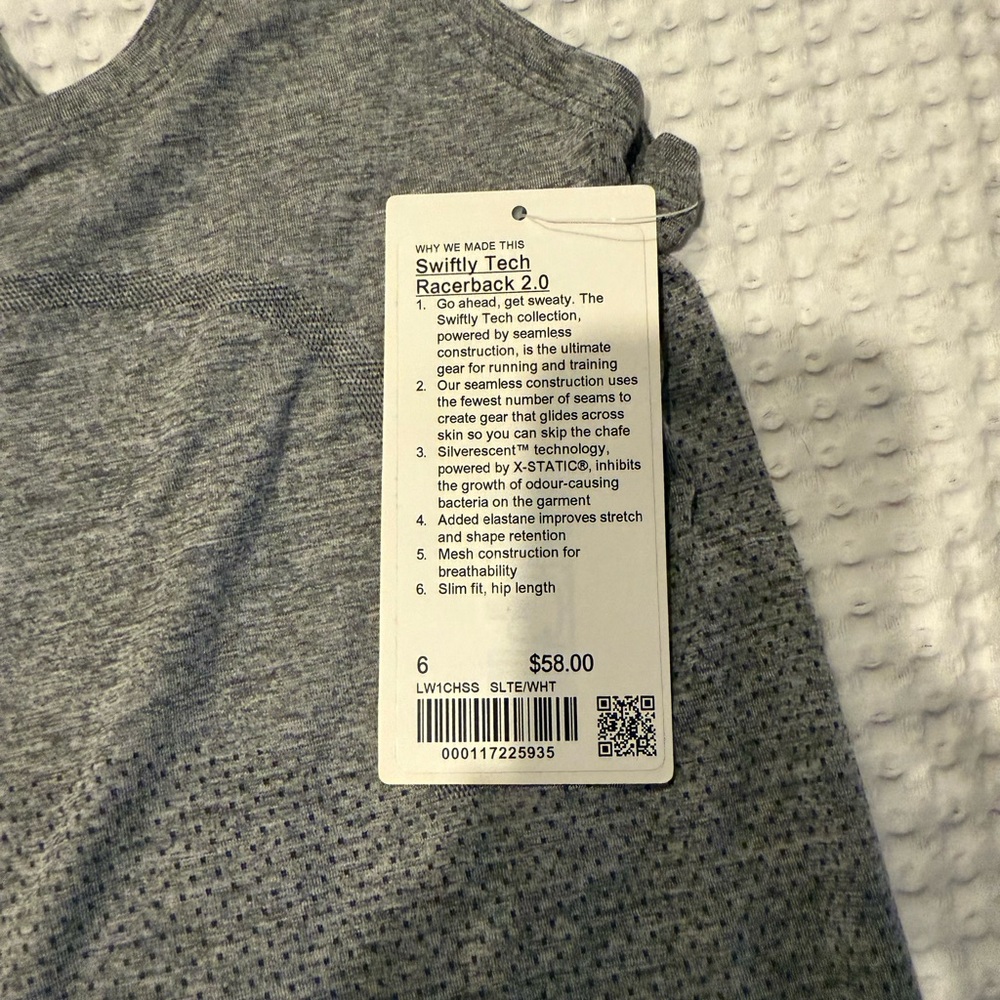 lululemon athletica Gray Swifty Tech Racerback Tank Top Size 6 NWT